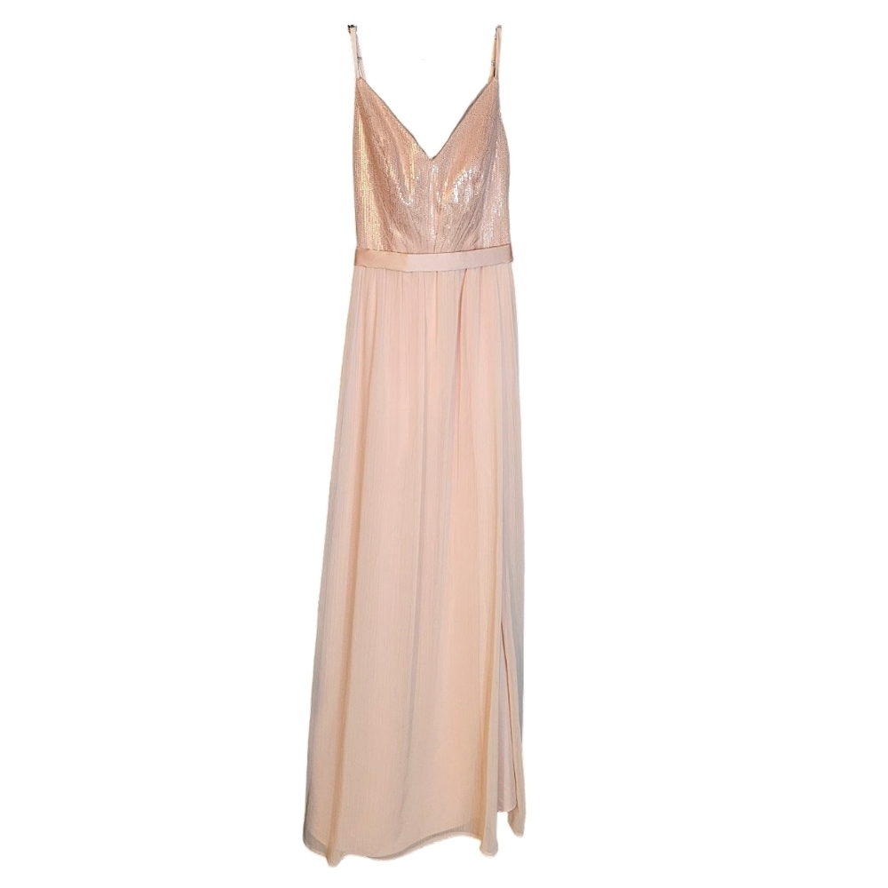 Vera Wang White Label Blush Tulle Rose Gold Sequins Bridesmaid Prom Dress size 6